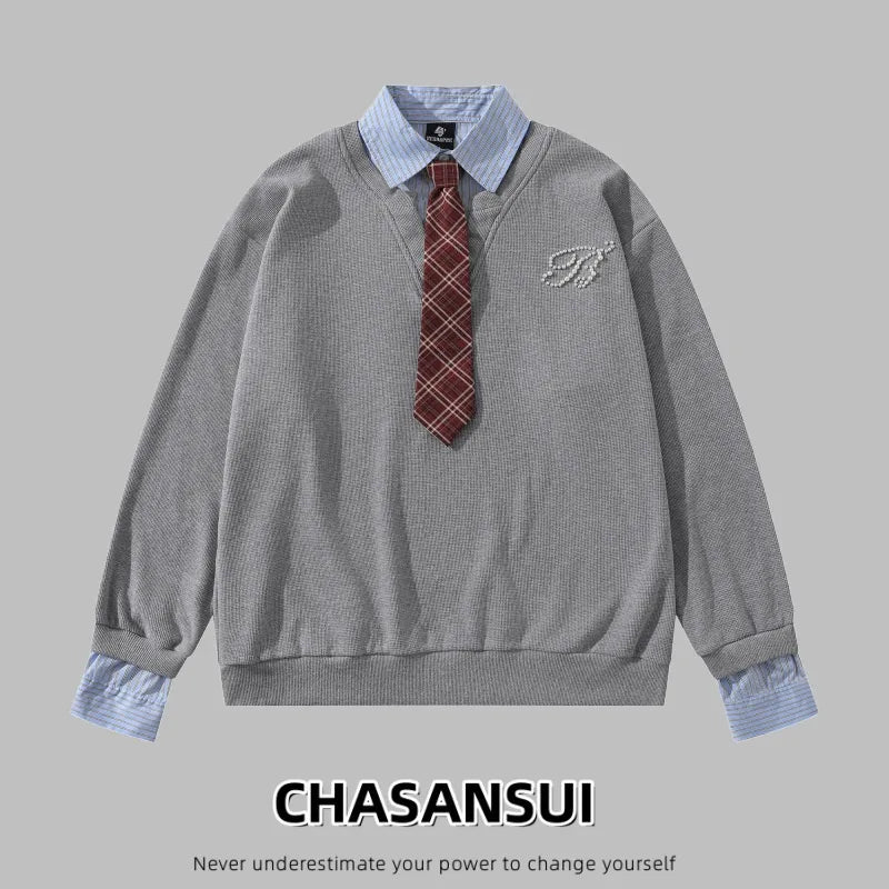 Blouse Femme  (60 % polyester, 40 % coton) Coupe Ample Col Montant Effet Deux Pièces