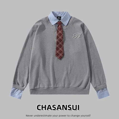 Blouse Femme  (60 % polyester, 40 % coton) Coupe Ample Col Montant Effet Deux Pièces