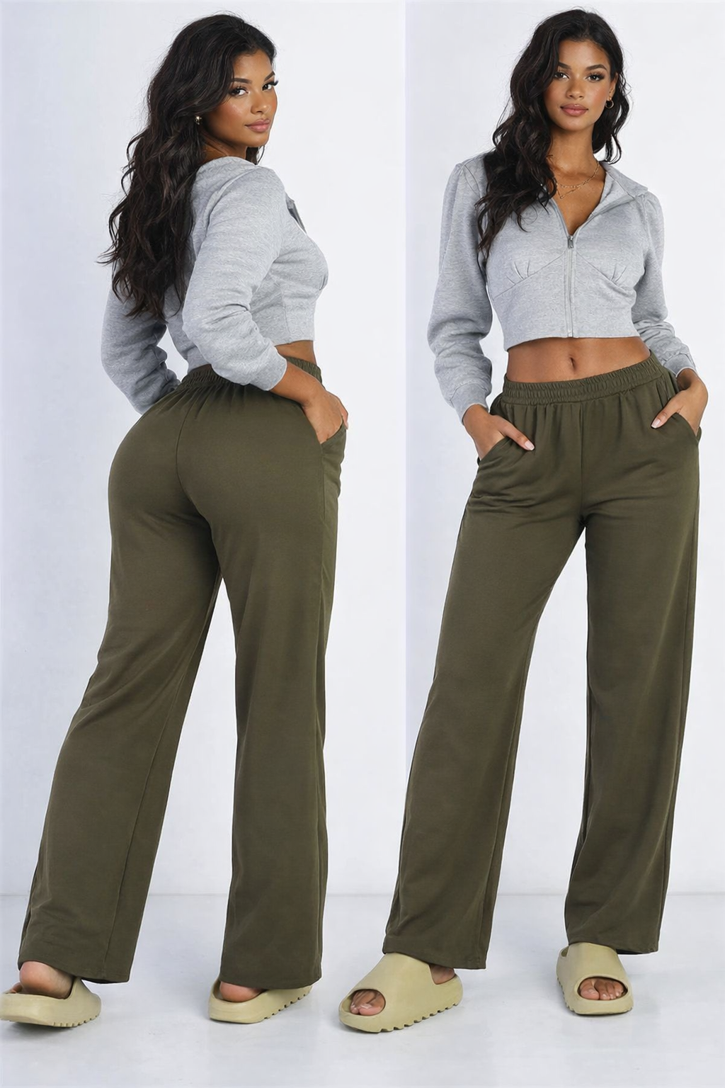 Pantalon Survêtement Vert Olive 93 % Polyester, 7 % Spandex – Femme