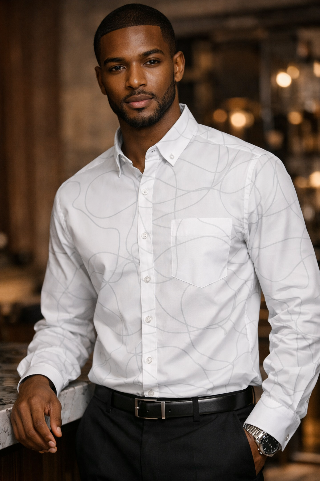 Chemise Homme Blanche Motif – 100 % Coton