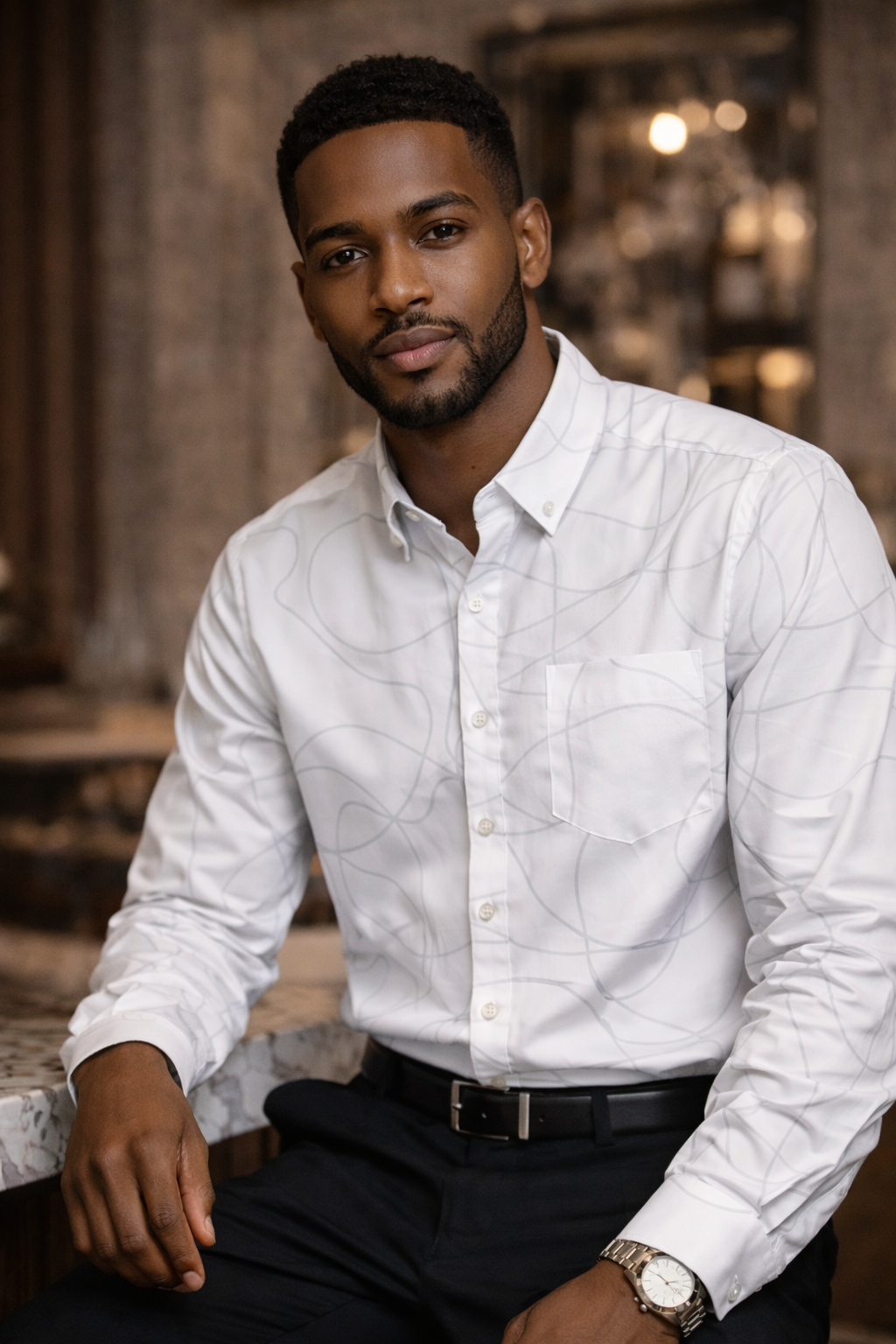 Chemise Homme Blanche Motif – 100 % Coton