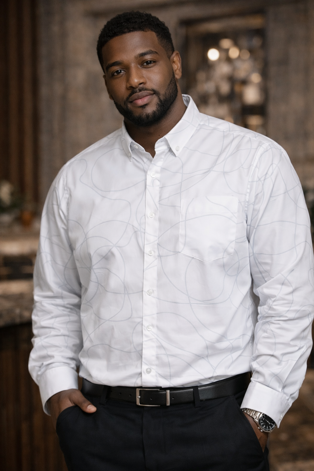 Chemise Homme Blanche Motif – 100 % Coton